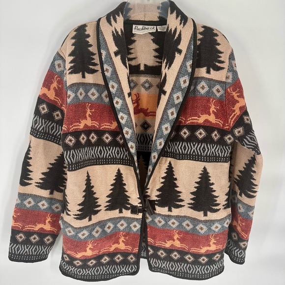Flashback Jackets & Blazers - Flashback Womens Tapestry Jacket Southwest Aztec Pattern One Button Bears Size M